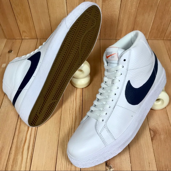 Nike SB Zoom Blazer Mid ISO White Navy Skate Shoes - Picture 1 of 5